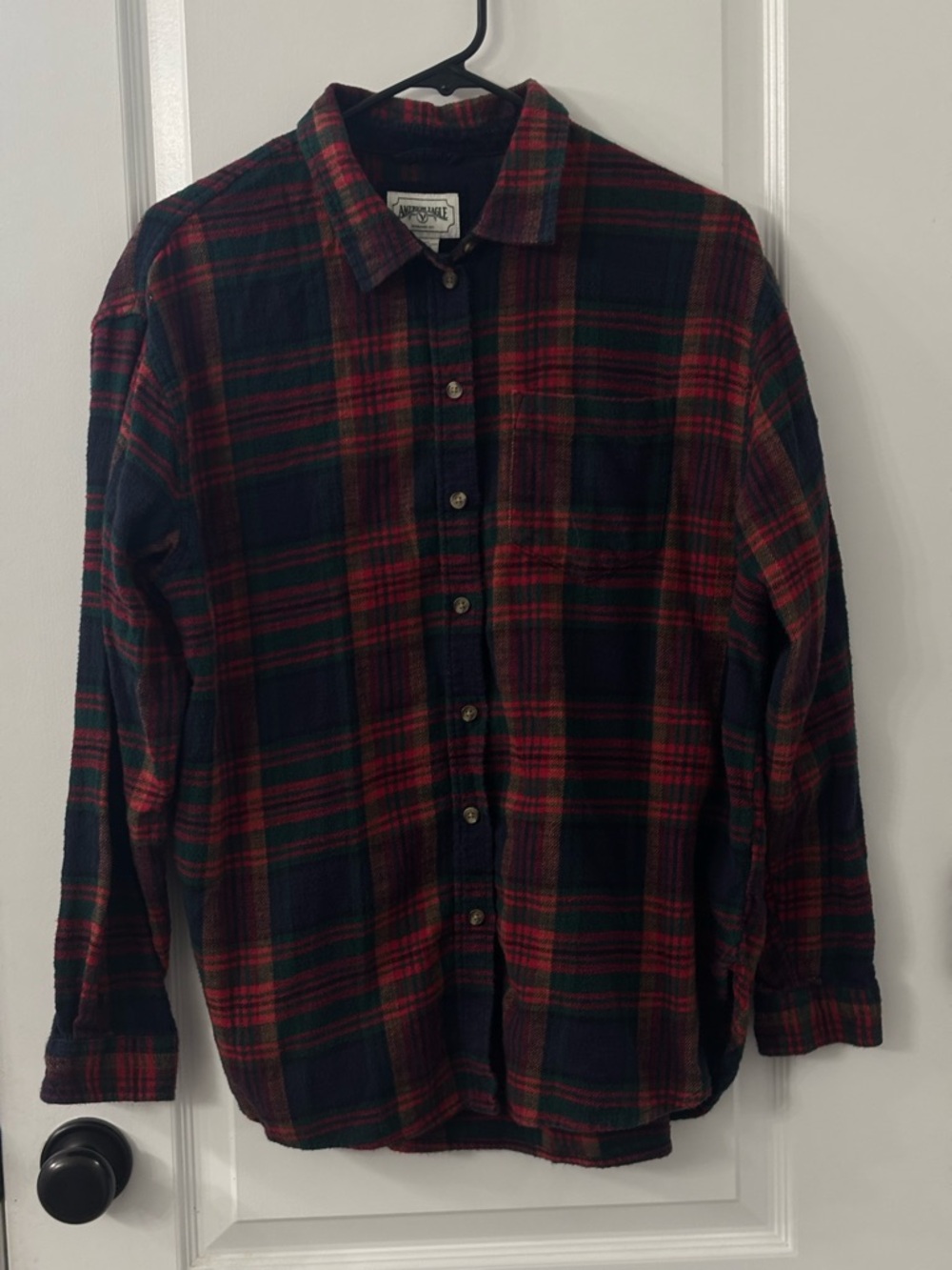 American Eagle Outfitters Red and Dark Green Plaid Shirt - Picture 2 of 5